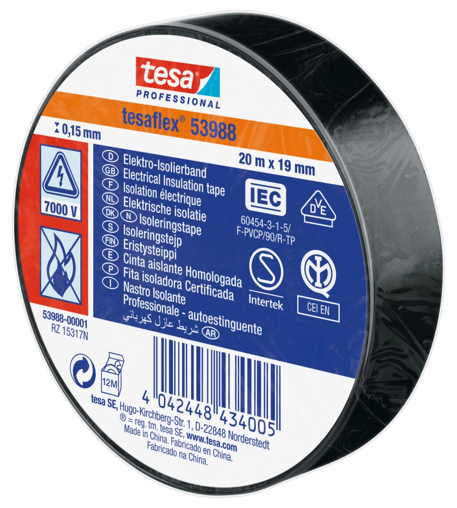 NASTRO ISOLANTE ELETTRICO IN PVC NERO, 19 MM X 20 MT - TESA
